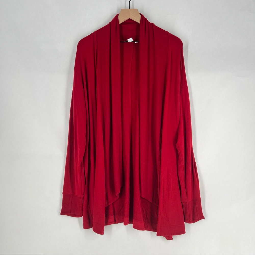 Athleta Pranayama Open-Front Draped Cardigan in Deep Red